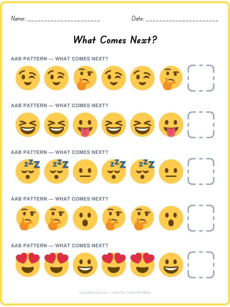AAB pattern worksheet 37 for kids