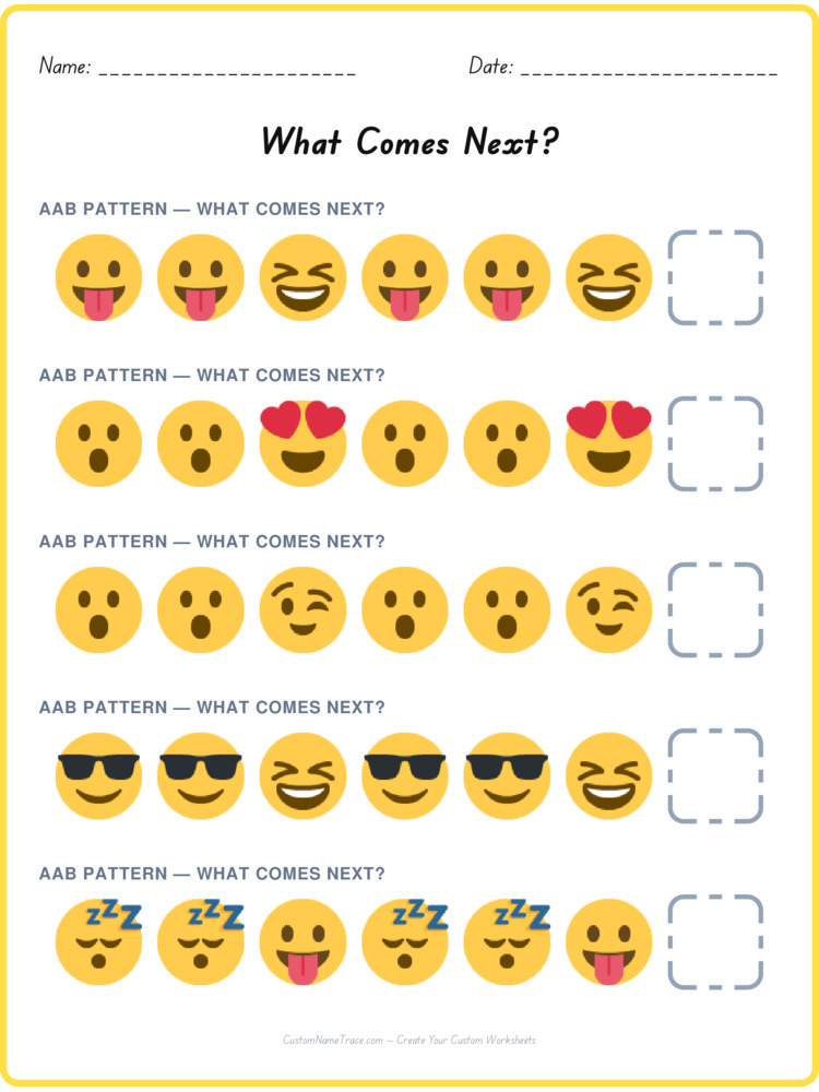 AAB pattern worksheet 38 for kids