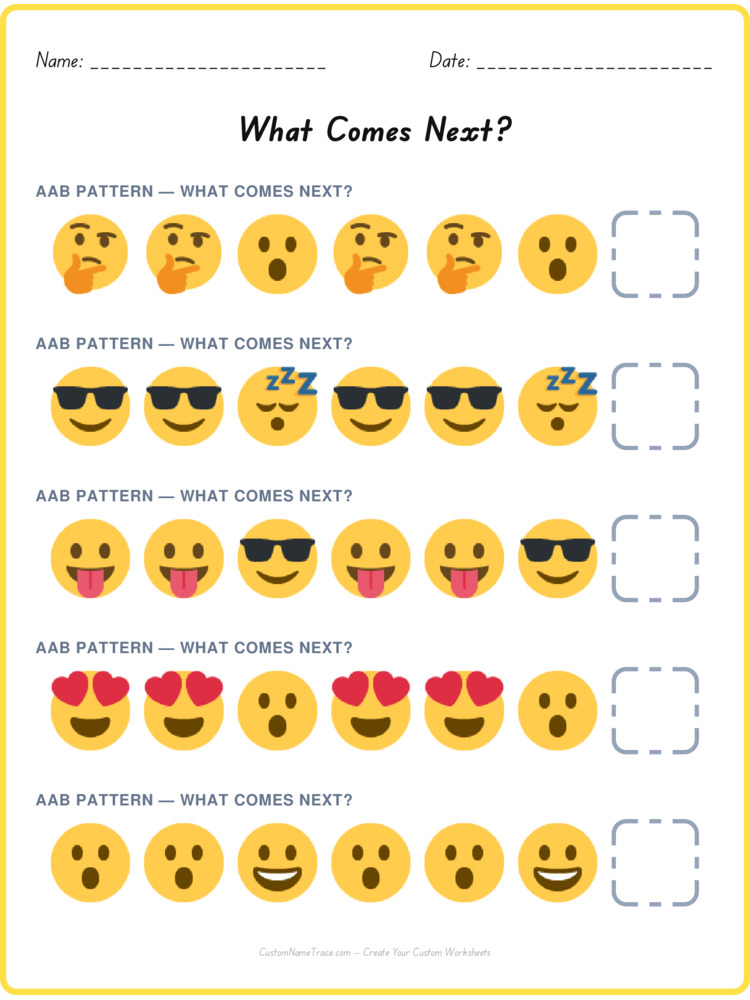 AAB pattern worksheet 39 for kids