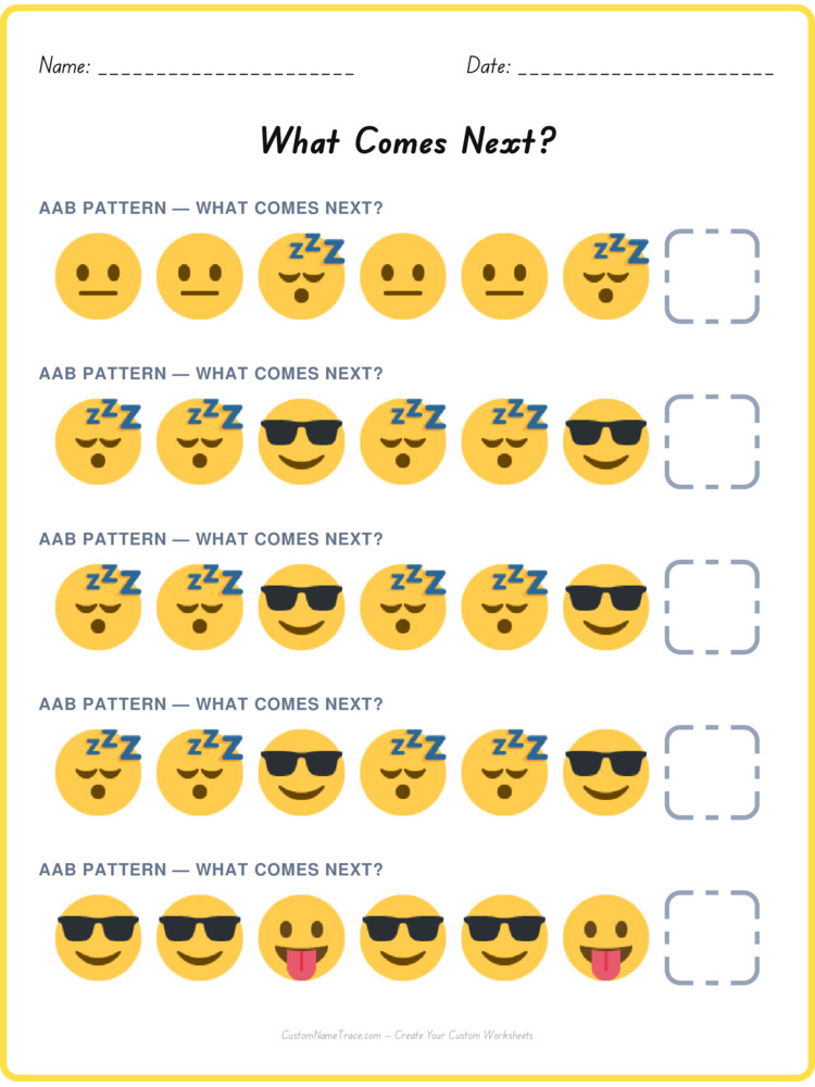 AAB pattern worksheet 4 for kids
