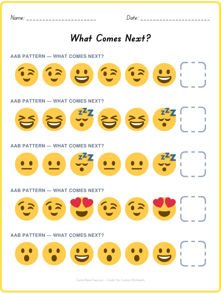 AAB pattern worksheet 40 for kids