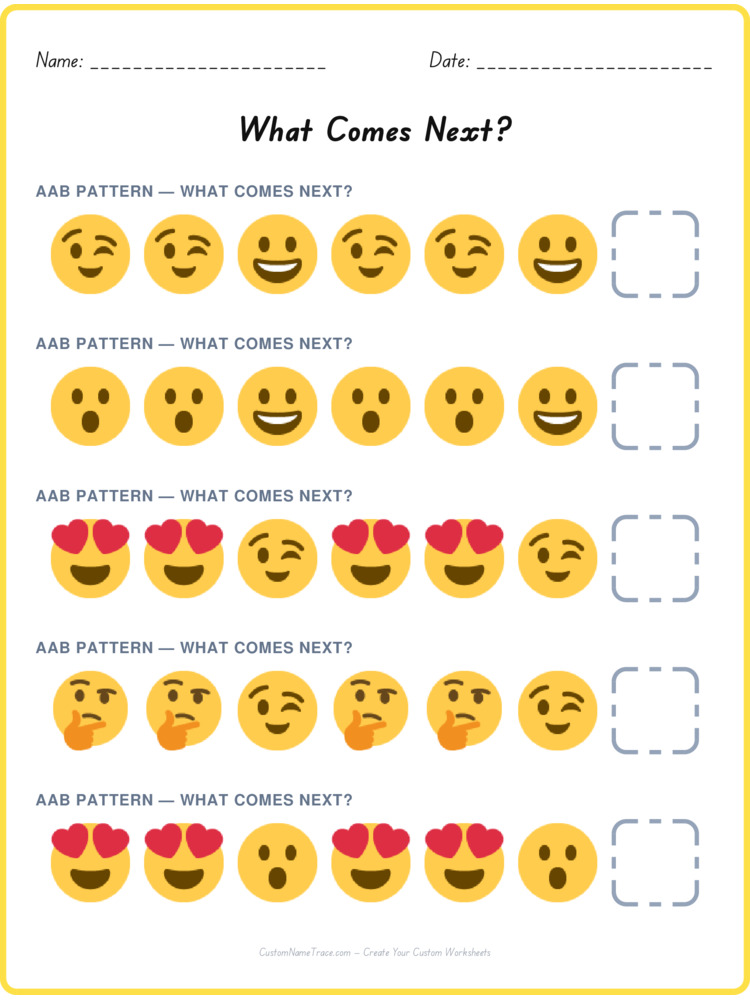 AAB pattern worksheet 5 for kids