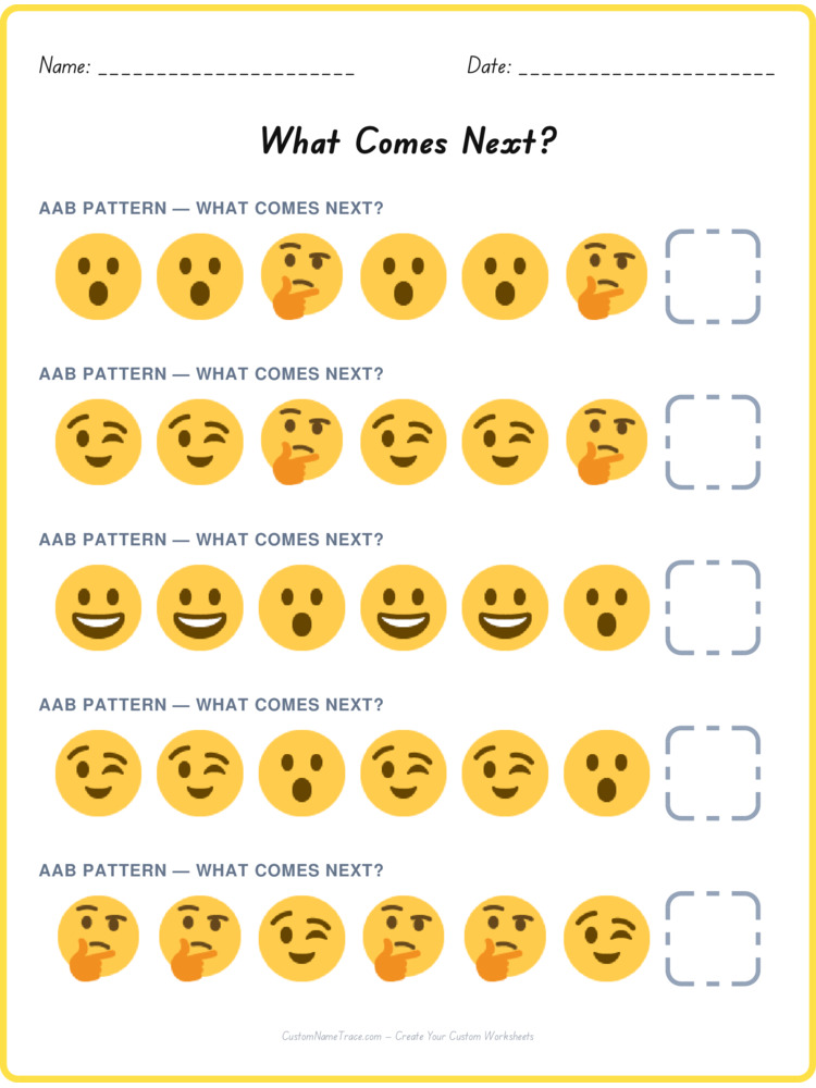 AAB pattern worksheet 7 for kids