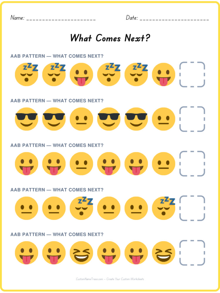 AAB pattern worksheet 8 for kids