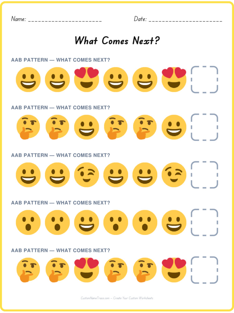 AAB pattern worksheet 9 for kids