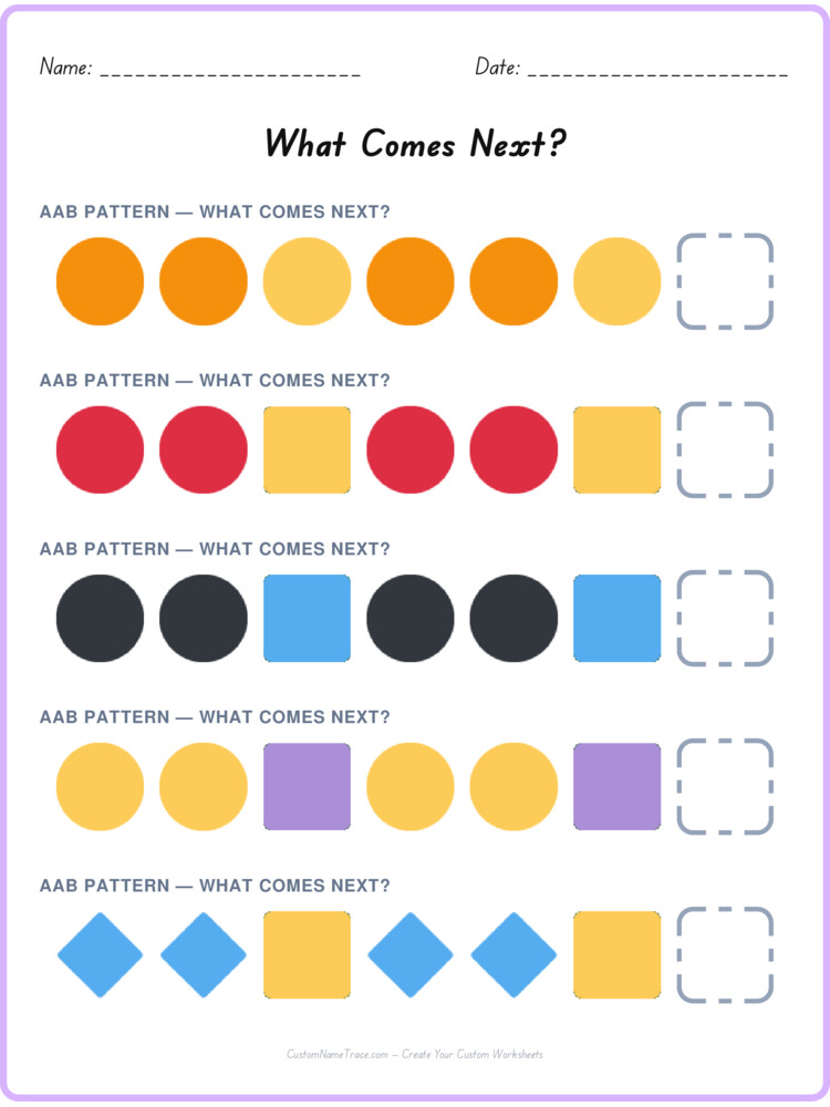 AAB pattern worksheet 1 for kids