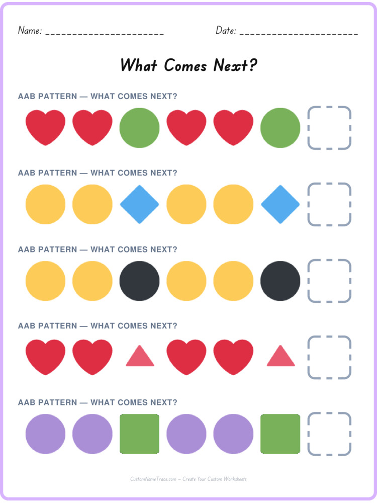 AAB pattern worksheet 10 for kids