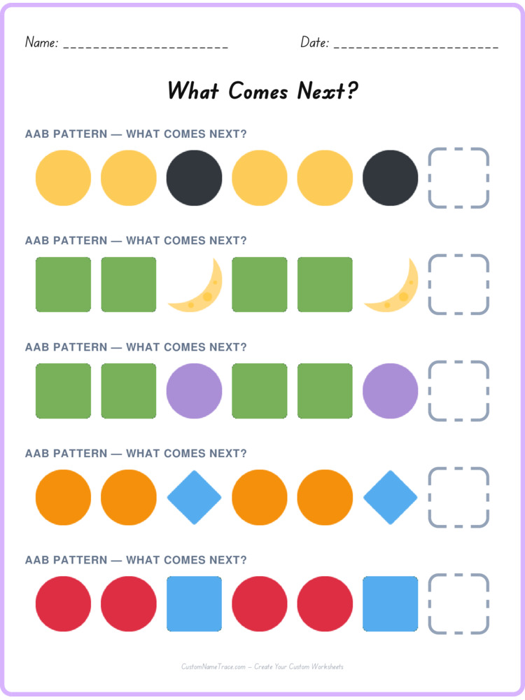 AAB pattern worksheet 11 for kids