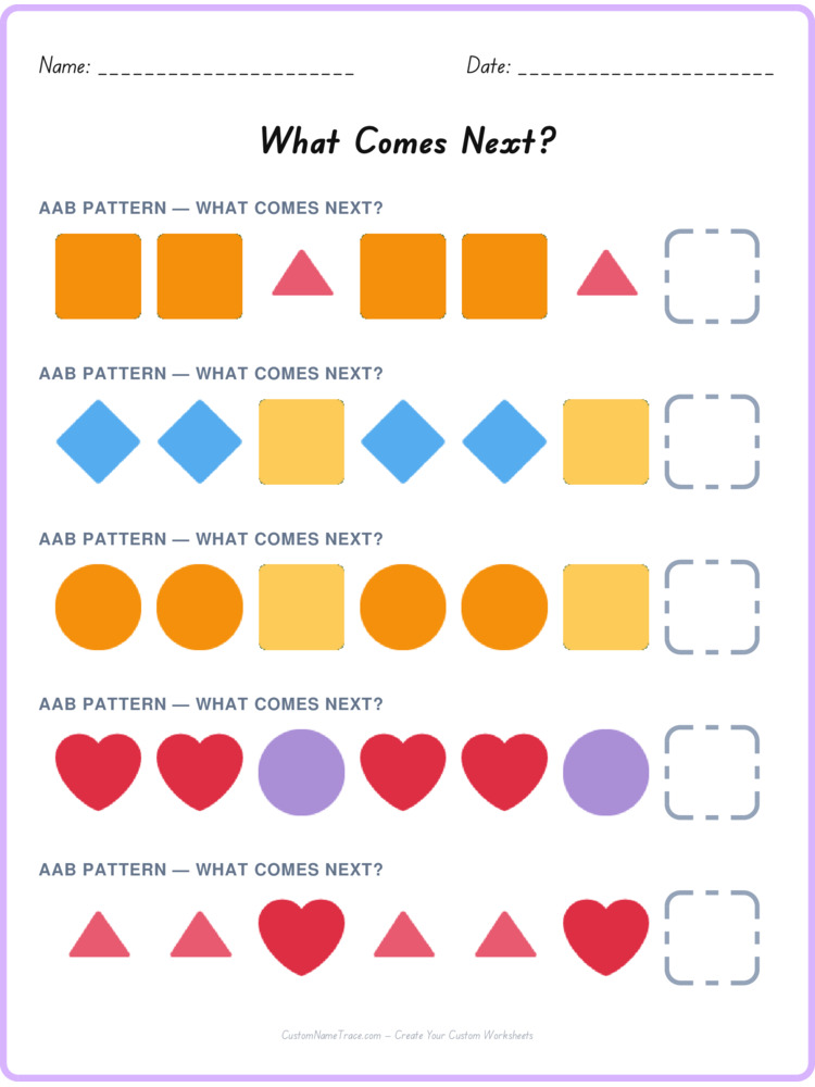 AAB pattern worksheet 12 for kids