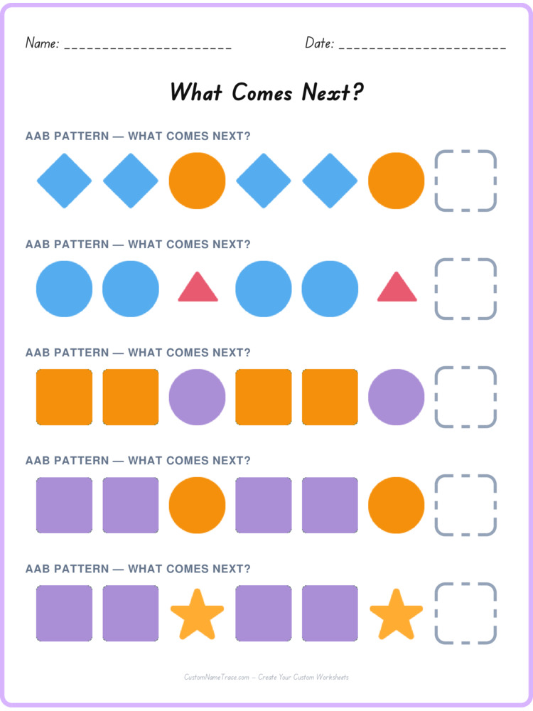 AAB pattern worksheet 13 for kids