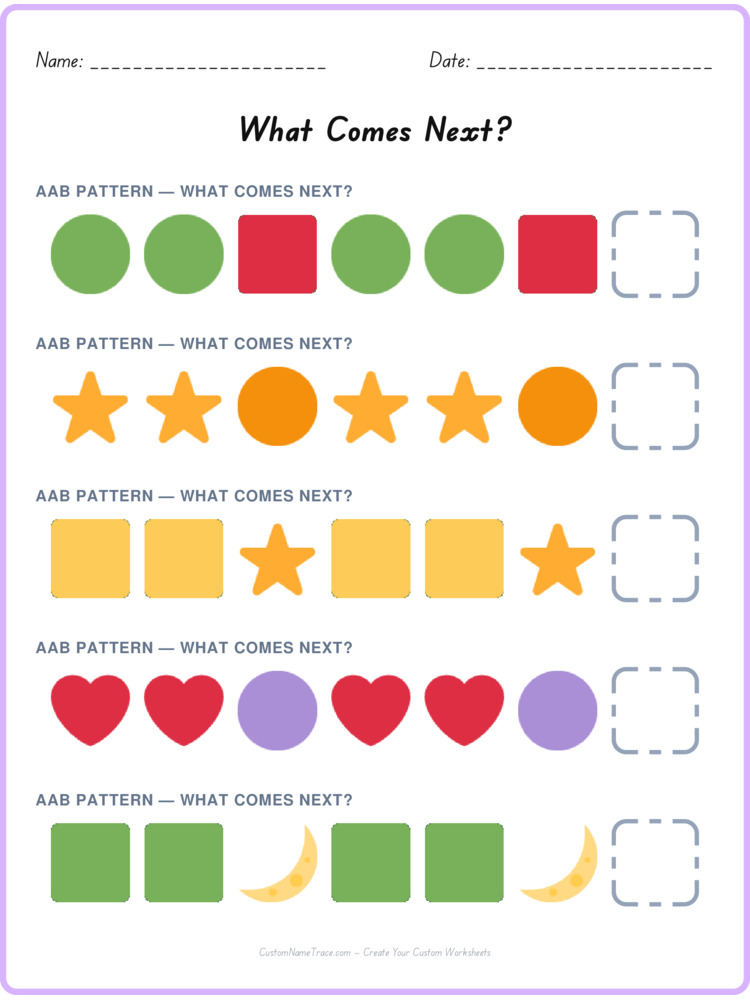 AAB pattern worksheet 14 for kids
