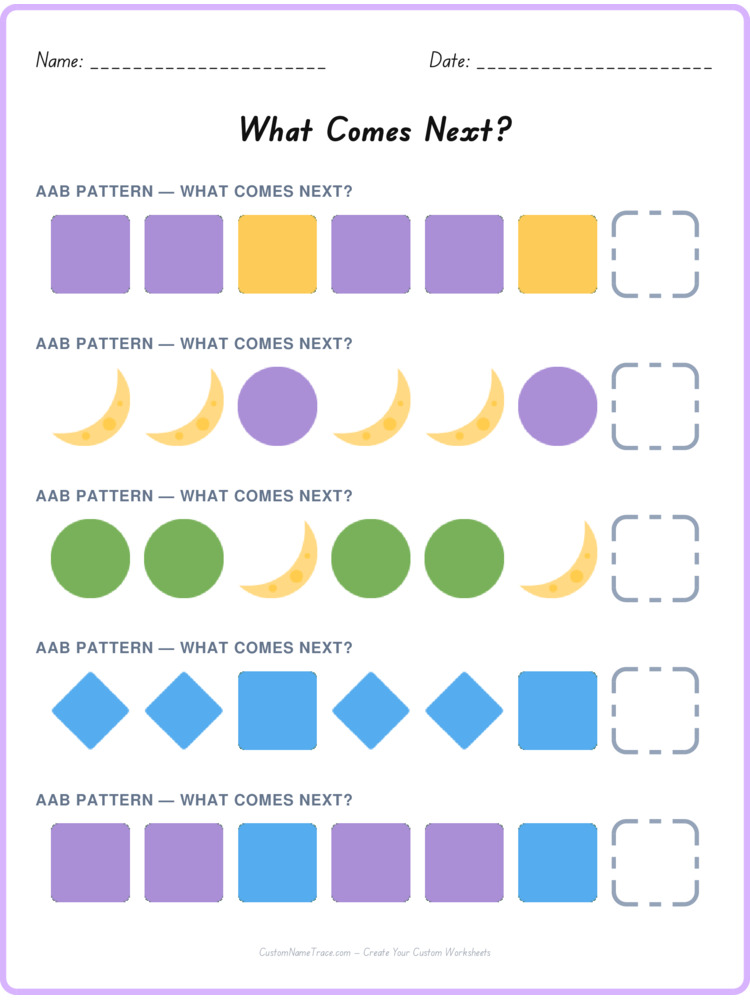 AAB pattern worksheet 15 for kids