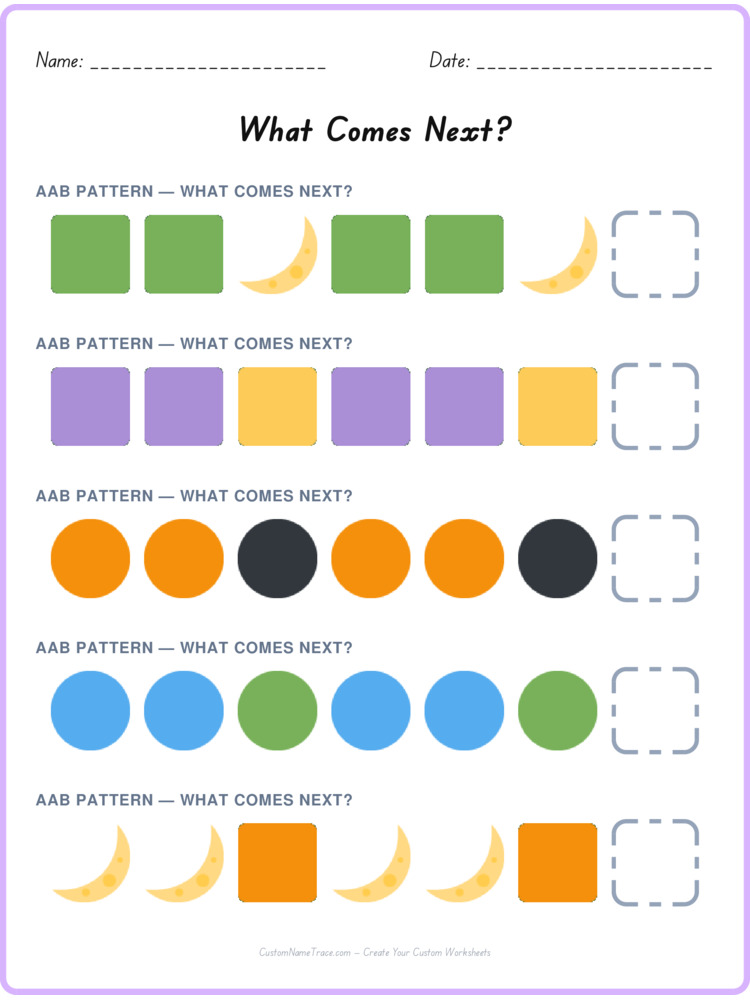 AAB pattern worksheet 16 for kids