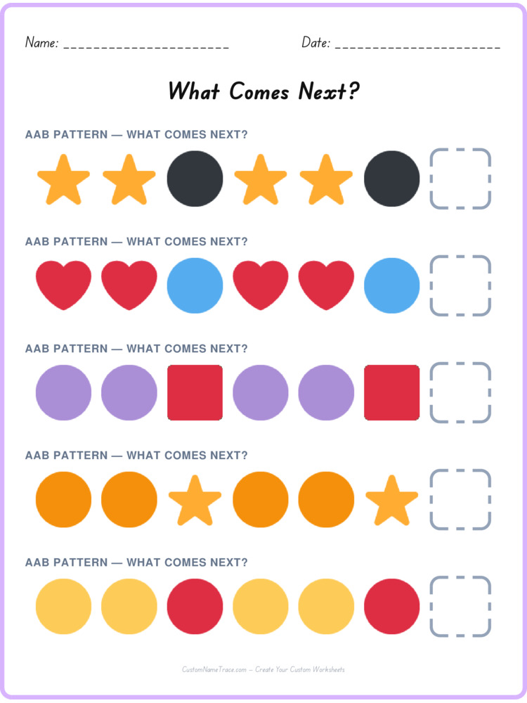 AAB pattern worksheet 17 for kids