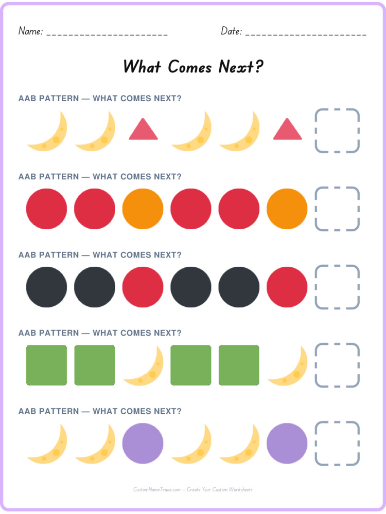 AAB pattern worksheet 18 for kids