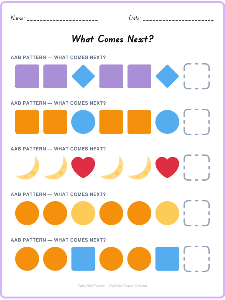 AAB pattern worksheet 19 for kids