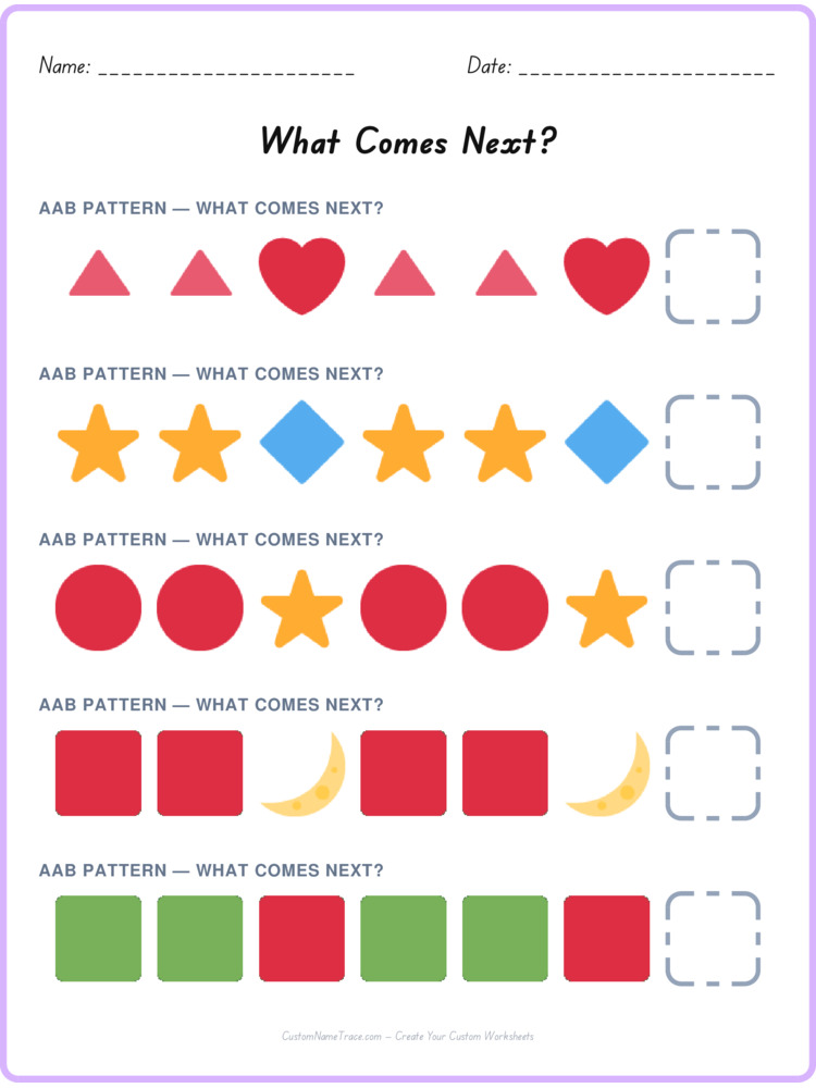 AAB pattern worksheet 20 for kids