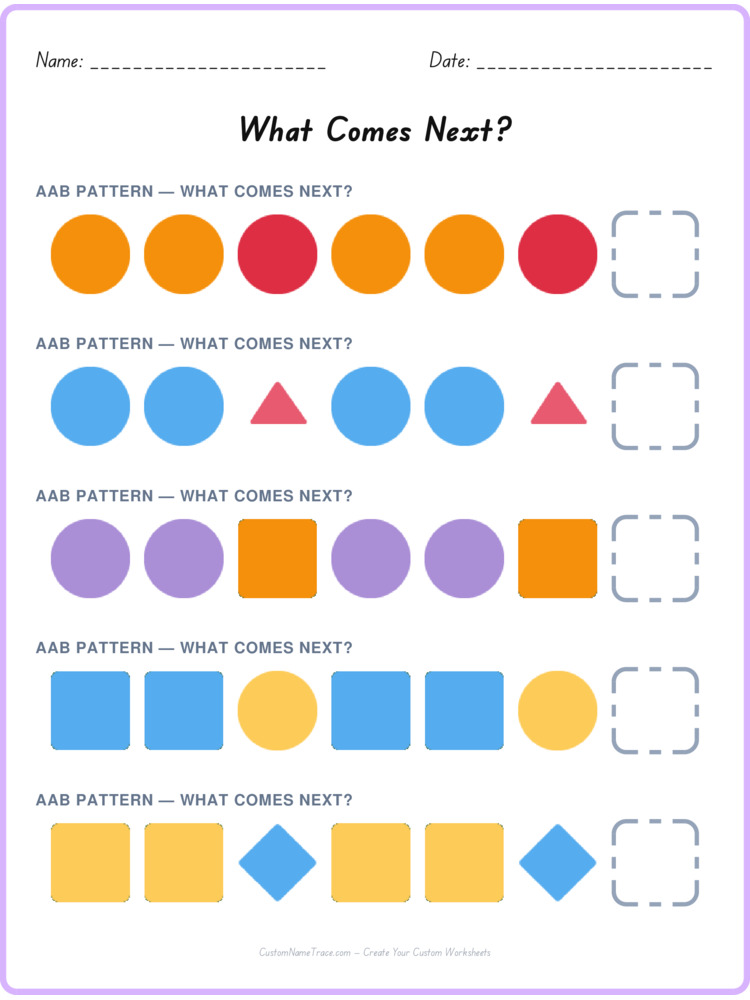 AAB pattern worksheet 21 for kids