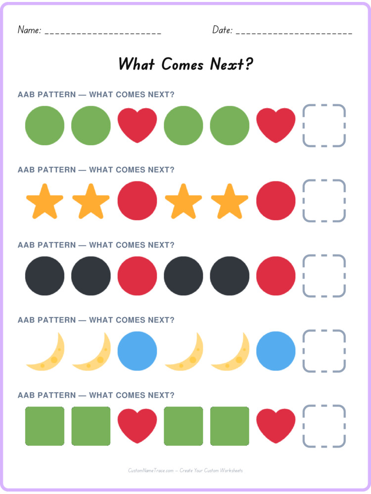 AAB pattern worksheet 22 for kids