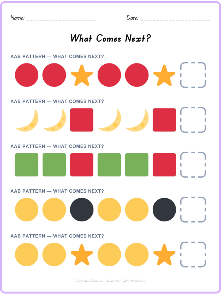 AAB pattern worksheet 23 for kids