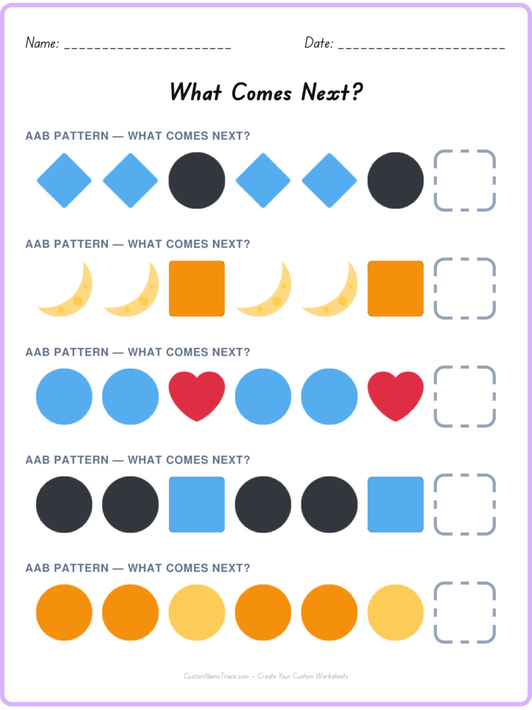 AAB pattern worksheet 25 for kids