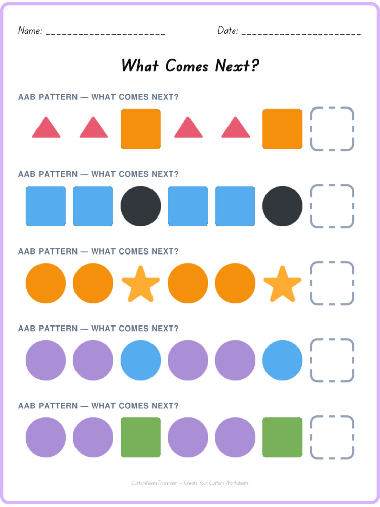 AAB pattern worksheet 26 for kids