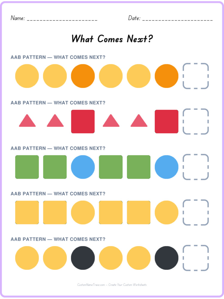AAB pattern worksheet 27 for kids