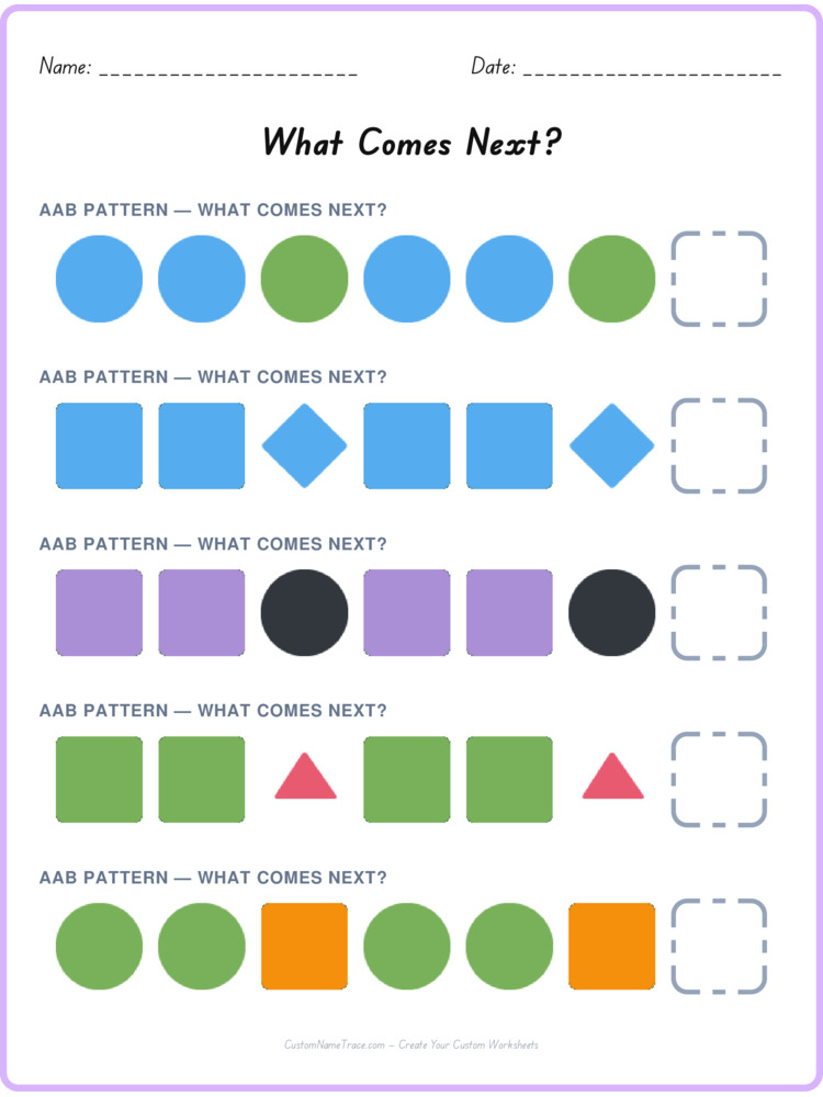 AAB pattern worksheet 28 for kids