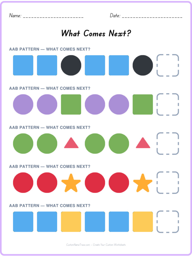 AAB pattern worksheet 29 for kids