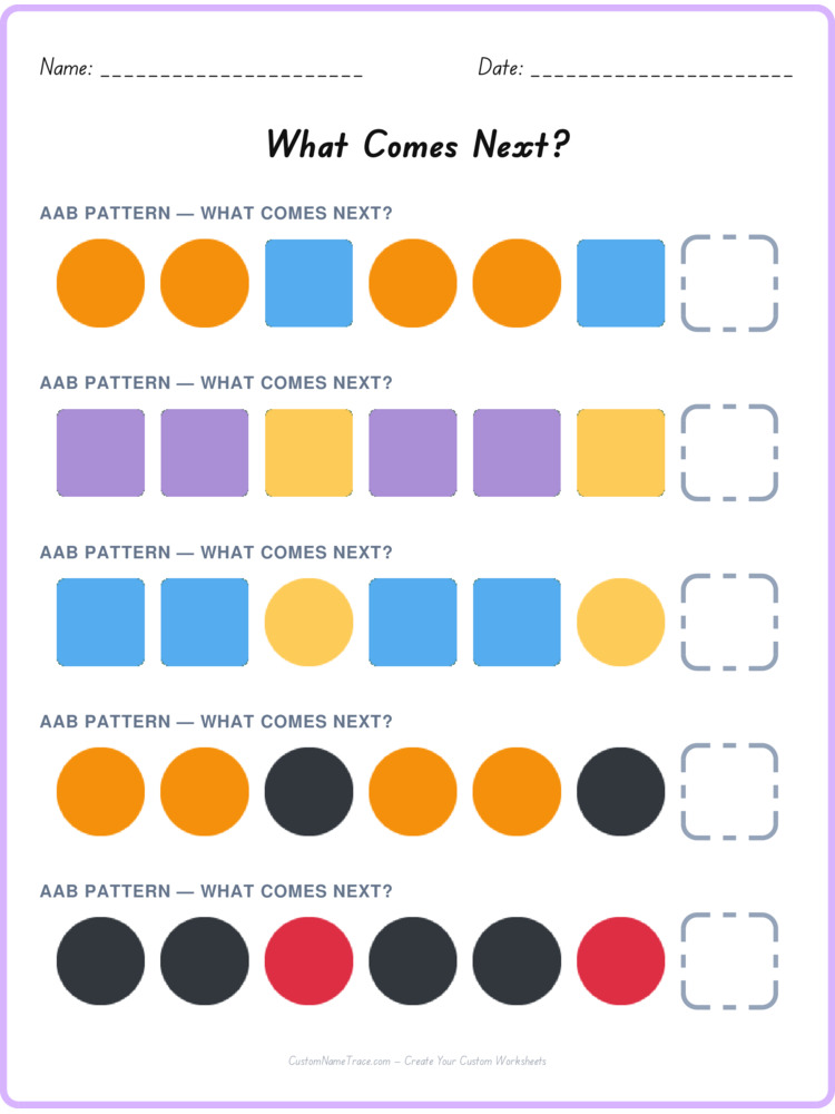 AAB pattern worksheet 3 for kids