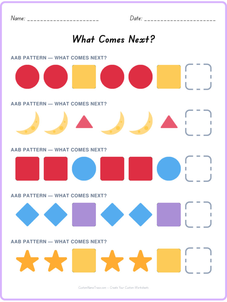 AAB pattern worksheet 30 for kids