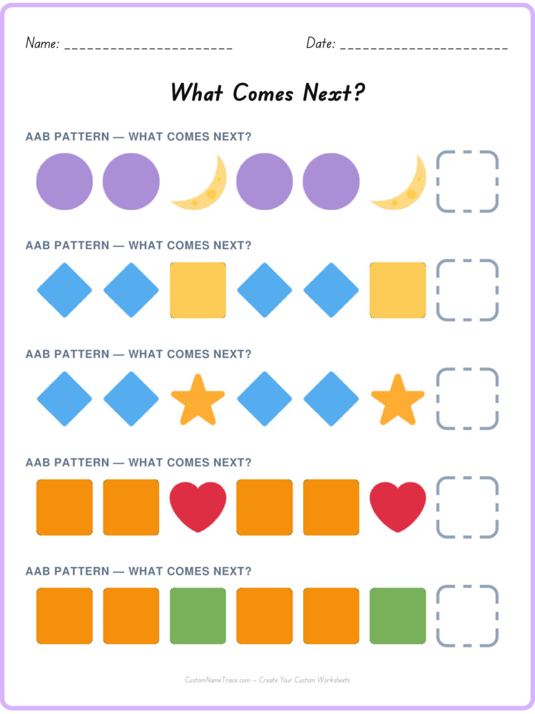 AAB pattern worksheet 31 for kids