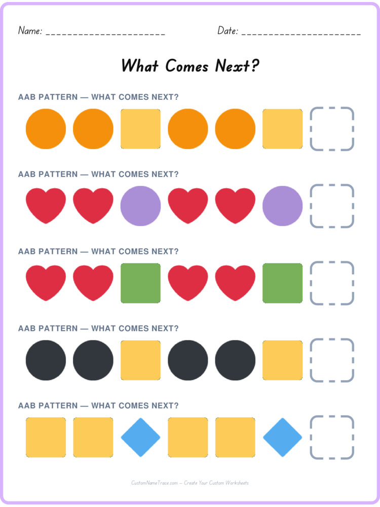 AAB pattern worksheet 32 for kids