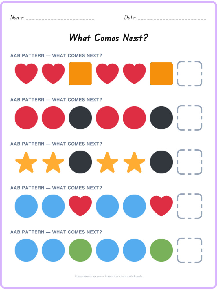 AAB pattern worksheet 33 for kids