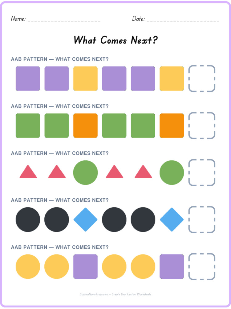 AAB pattern worksheet 34 for kids