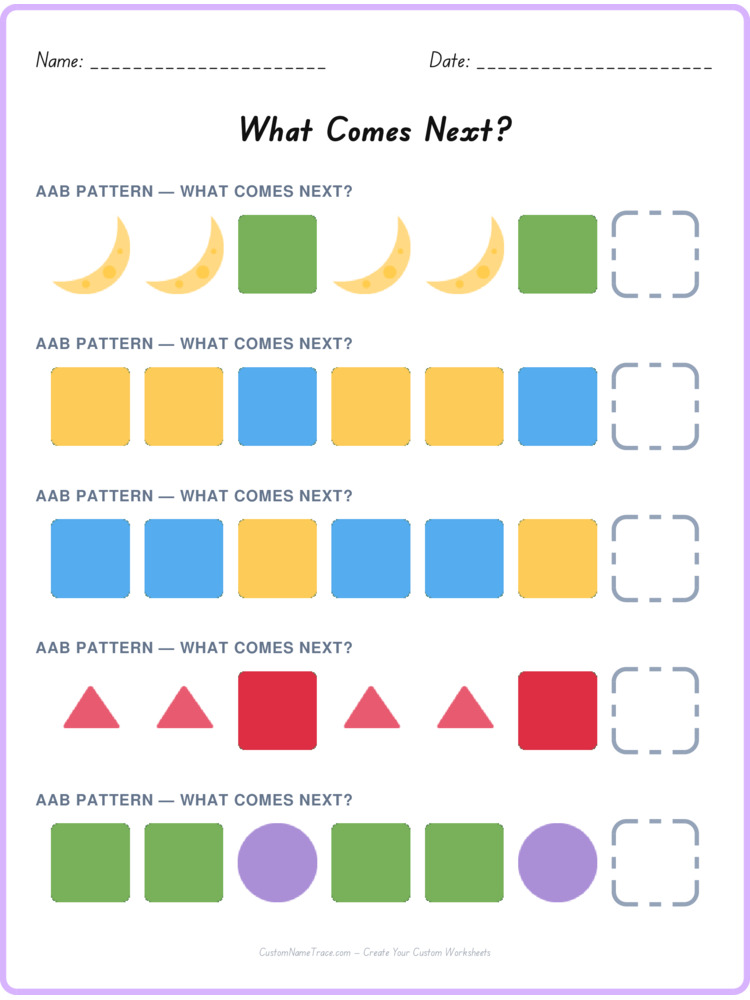 AAB pattern worksheet 35 for kids