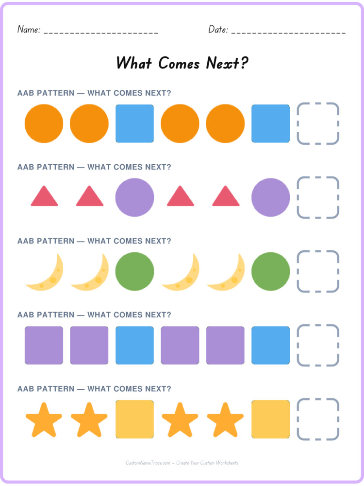 AAB pattern worksheet 36 for kids