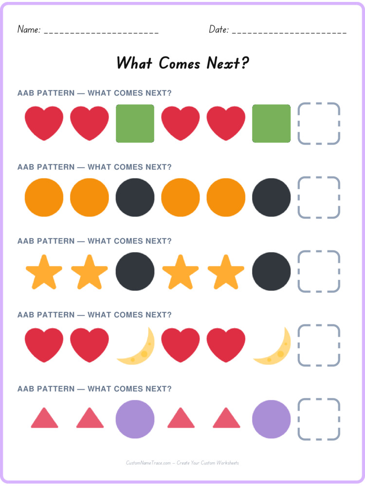 AAB pattern worksheet 37 for kids