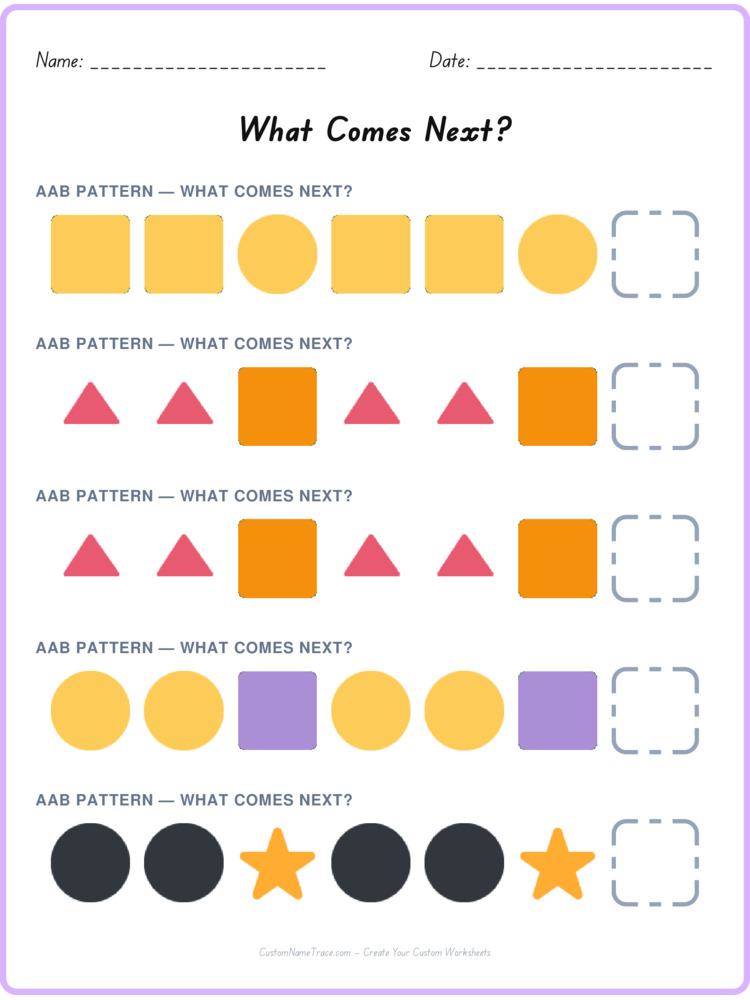 AAB pattern worksheet 38 for kids
