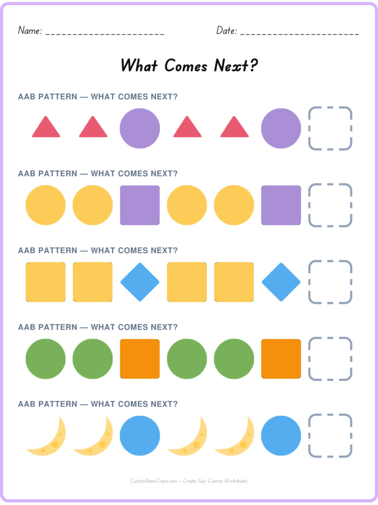 AAB pattern worksheet 39 for kids