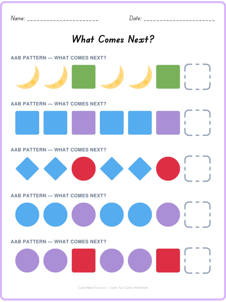 AAB pattern worksheet 40 for kids