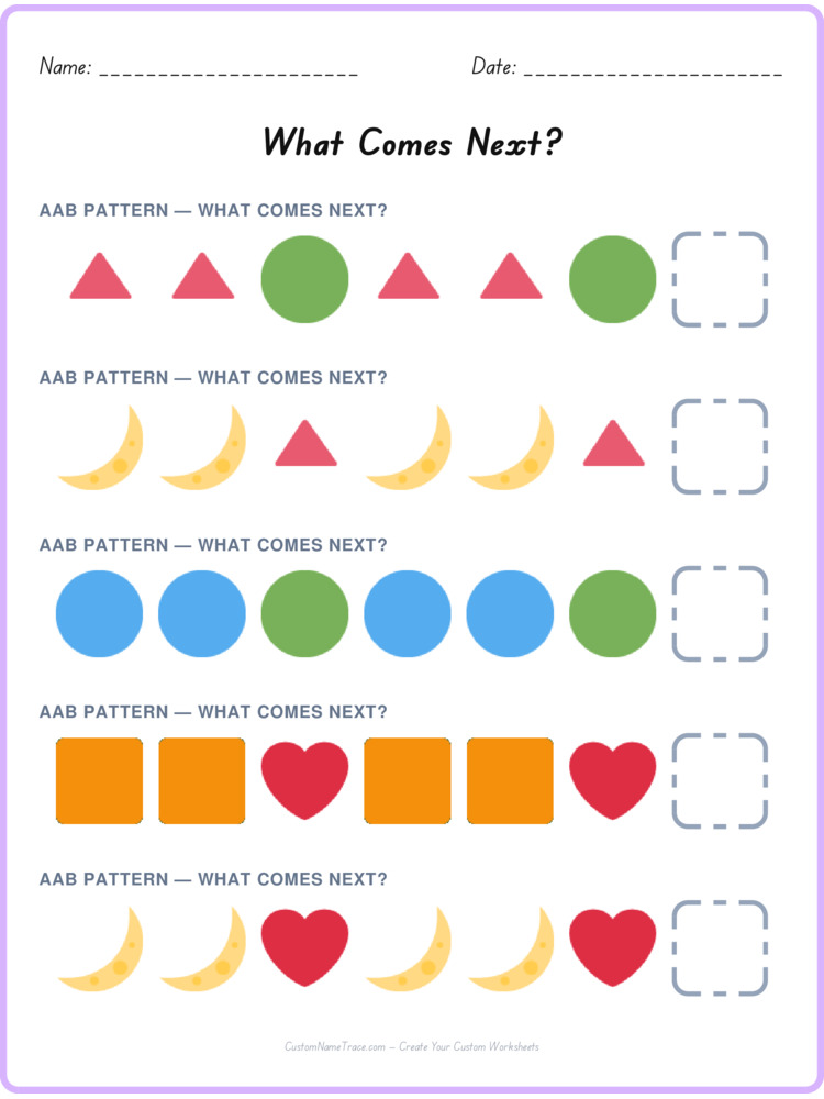 AAB pattern worksheet 8 for kids