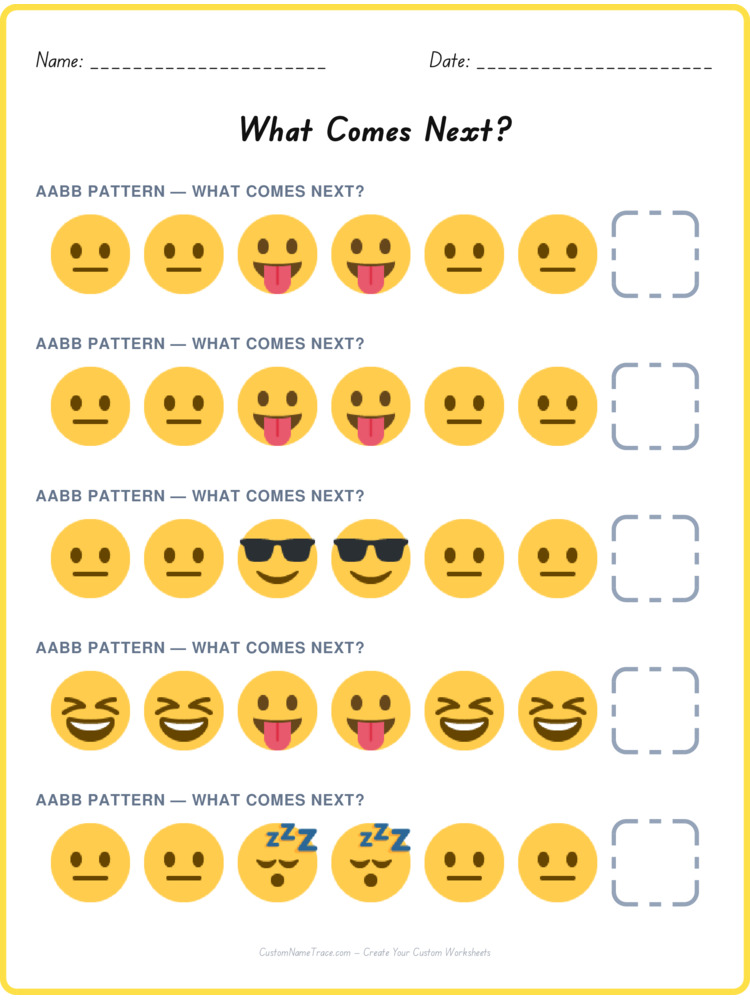 AABB pattern worksheet 1 for kids