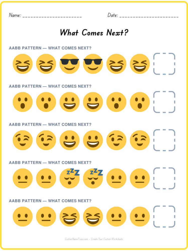 AABB pattern worksheet 10 for kids