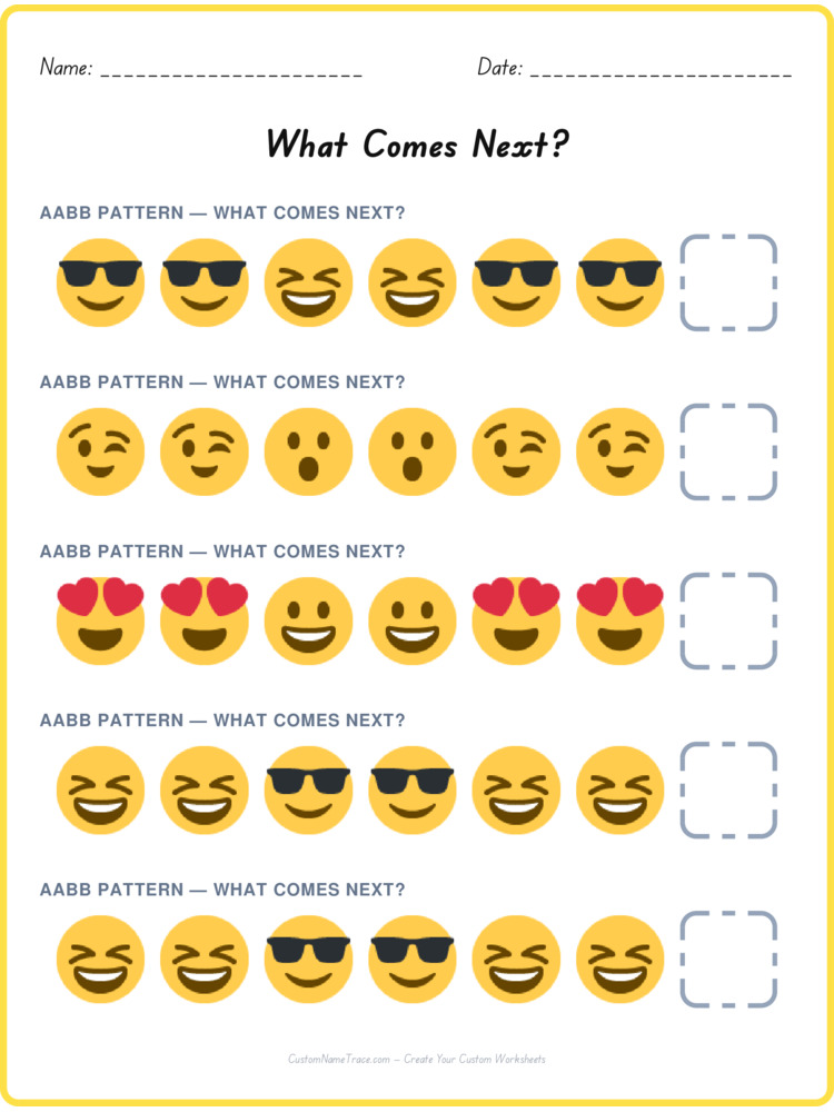 AABB pattern worksheet 12 for kids