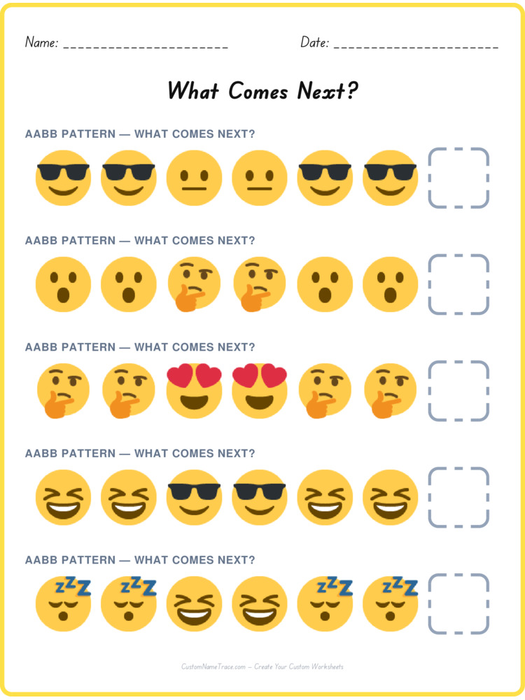 AABB pattern worksheet 18 for kids