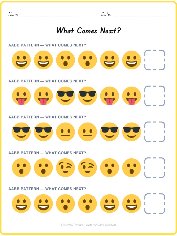 AABB pattern worksheet 19 for kids