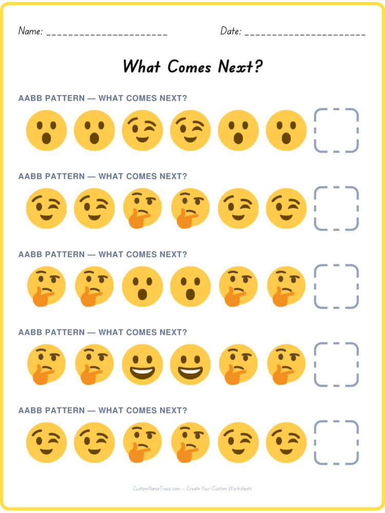AABB pattern worksheet 2 for kids