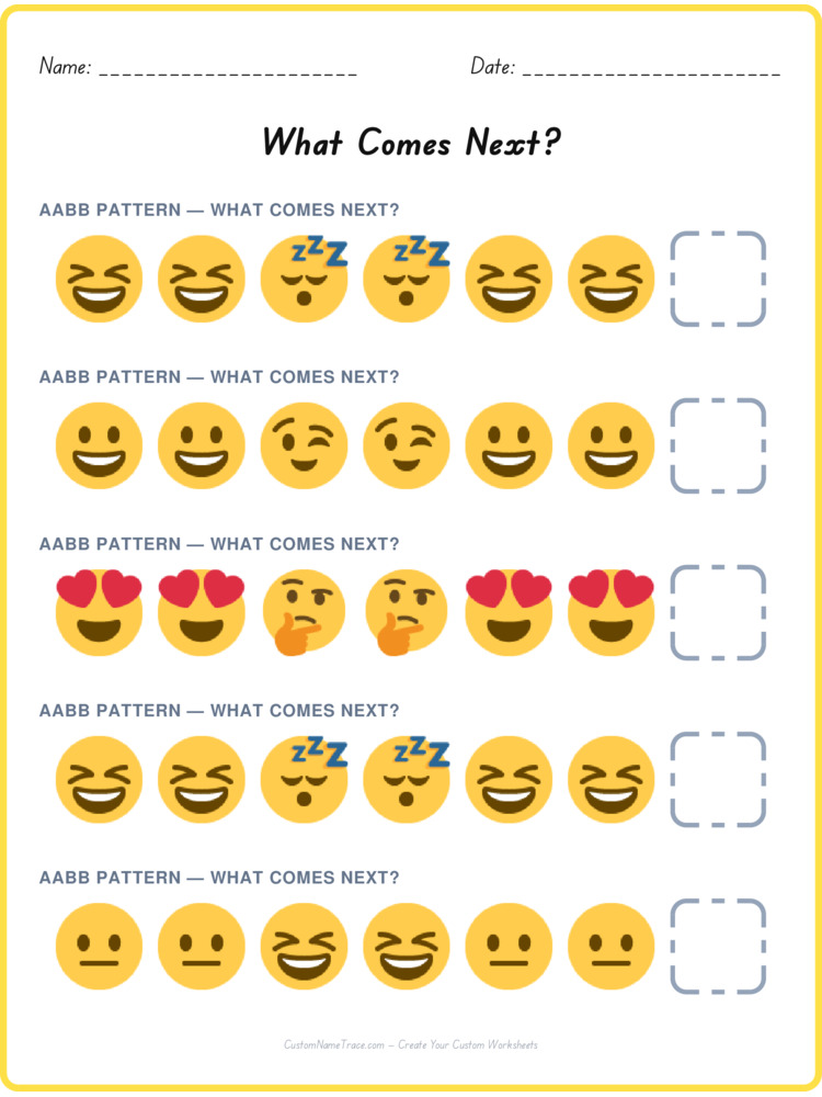 AABB pattern worksheet 20 for kids