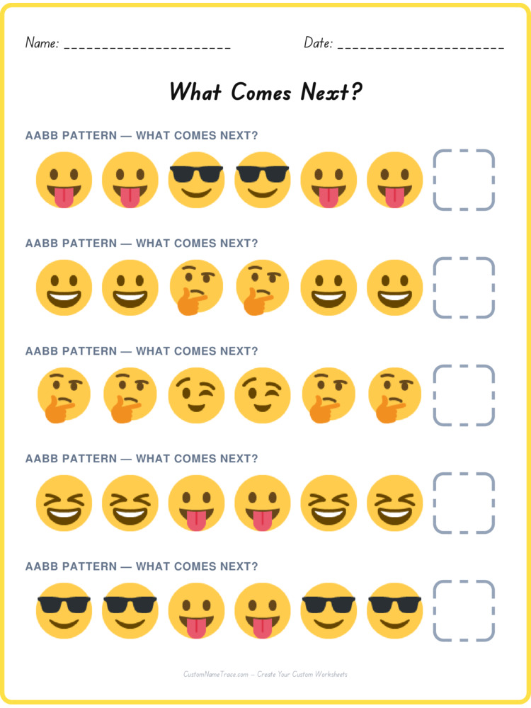 AABB pattern worksheet 28 for kids